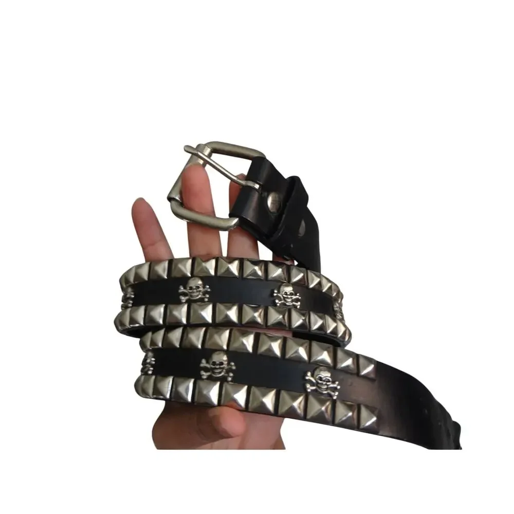 Vintage 90s Y2K Black Leather HOT TOPIC Belt Skull Pyramid Studded Mens 38 Goth